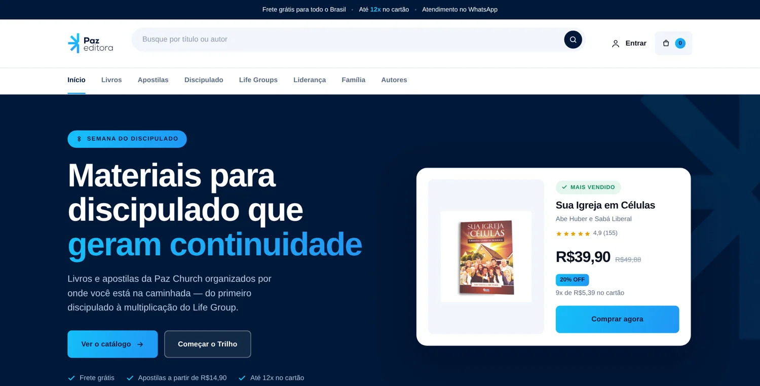 Prévia da home proposta para a Paz Editora